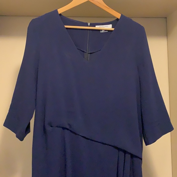 GERARD DAREL Navy Blue Dress Shift 3/4 Sleeve Drape Wrap Skirt - Picture 3 of 6